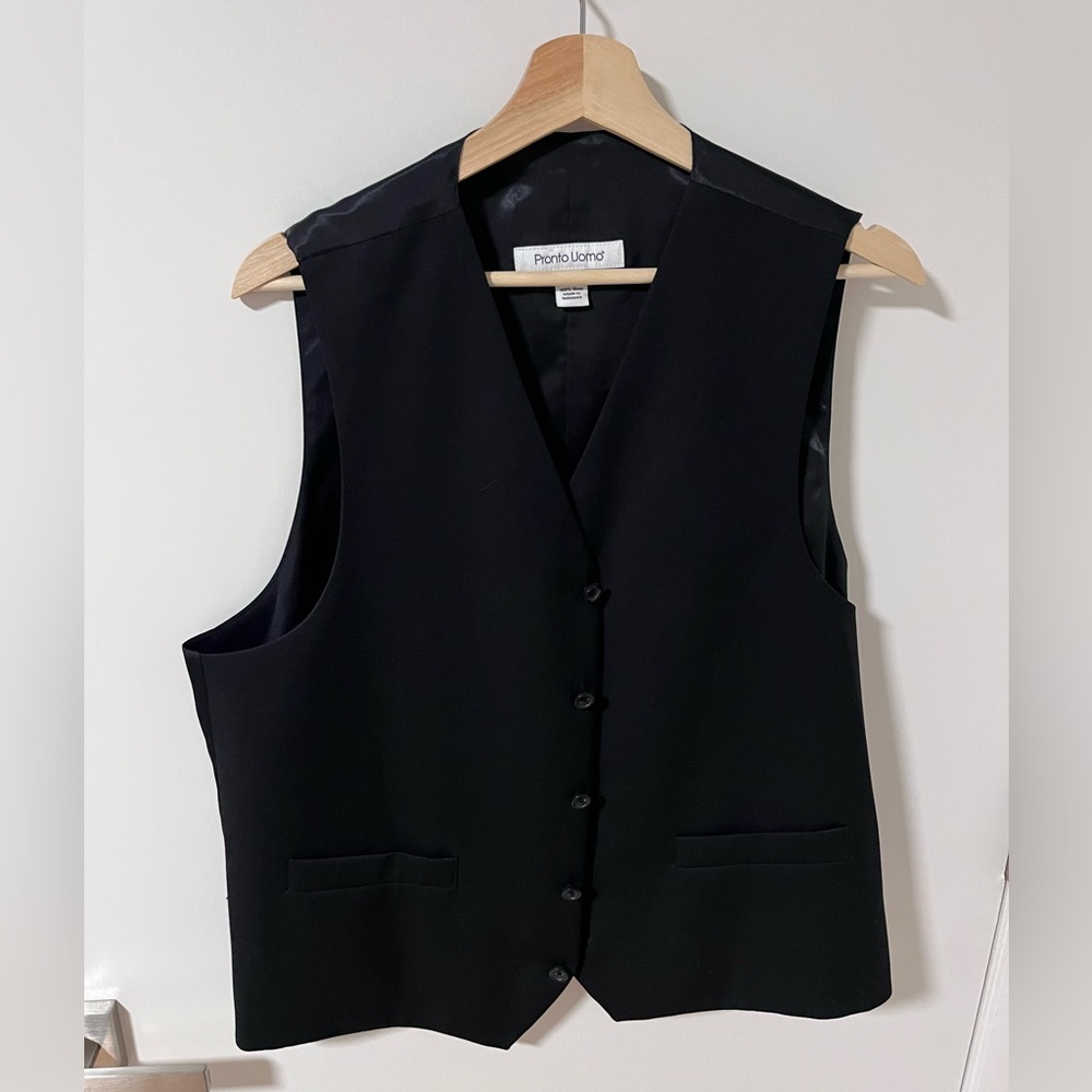 Pronto Uomo Black Wool Vest with Satin Back